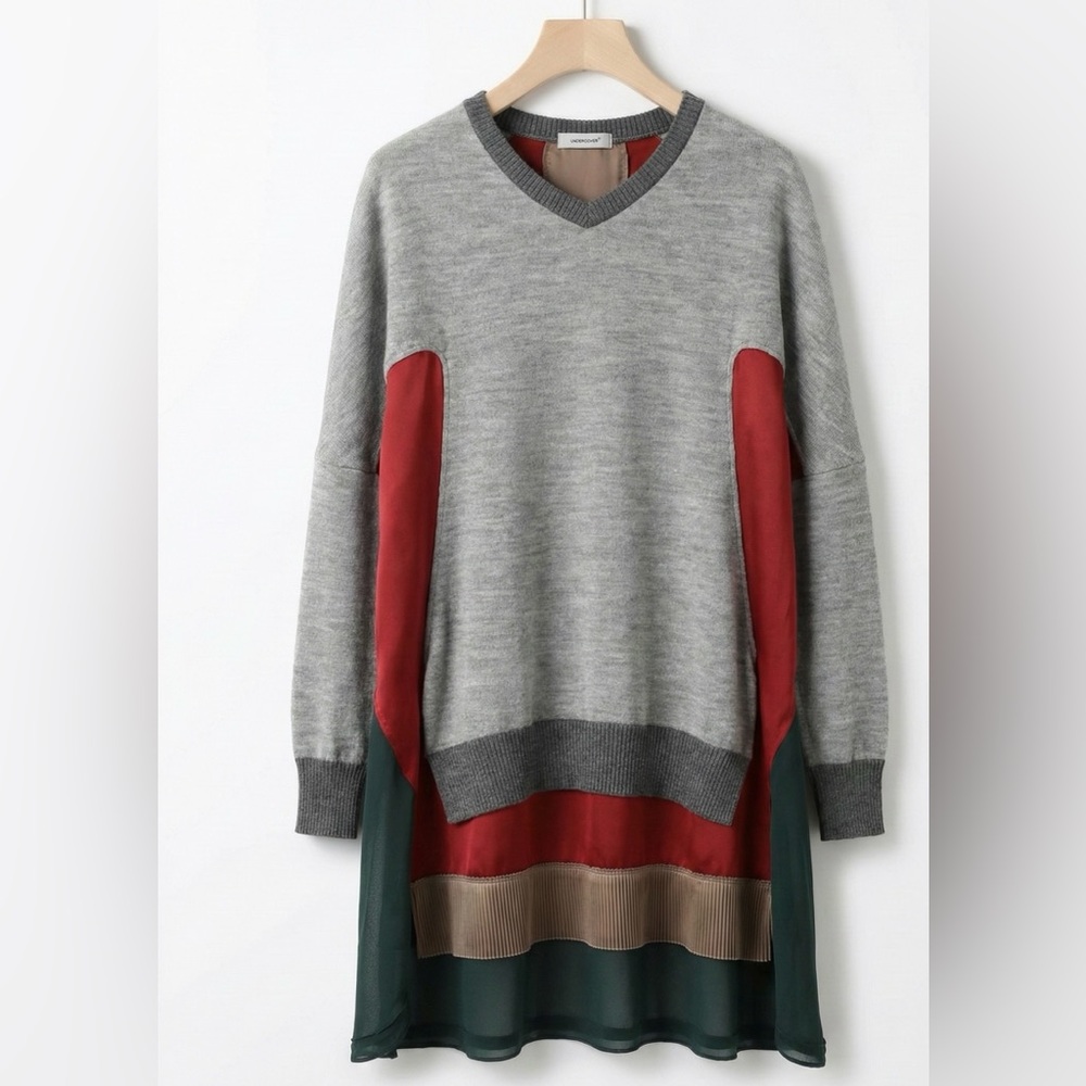 Undercover Jun Takahashi Layered Wool Knit Tunic Sweater Dress Sz 2 Small Gray